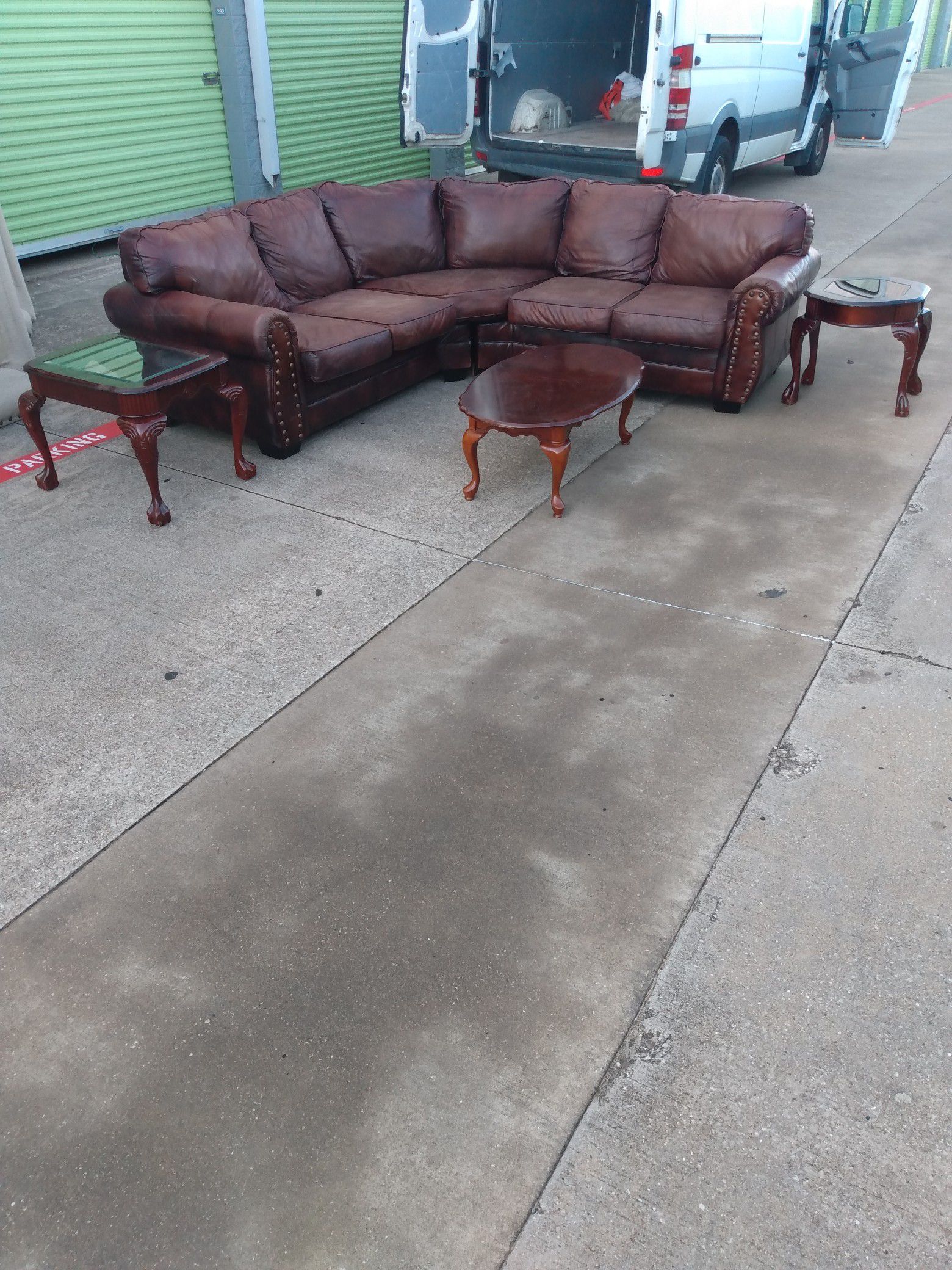 REAL Leather sectional and 3 tables