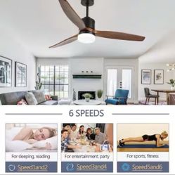 Open Box Oaks Aura Novella 52in. LED 6-Speed Solid Wood Indoor Japandi-Zen Ceiling Fan With Light,Latest DC Motor, Matte Black