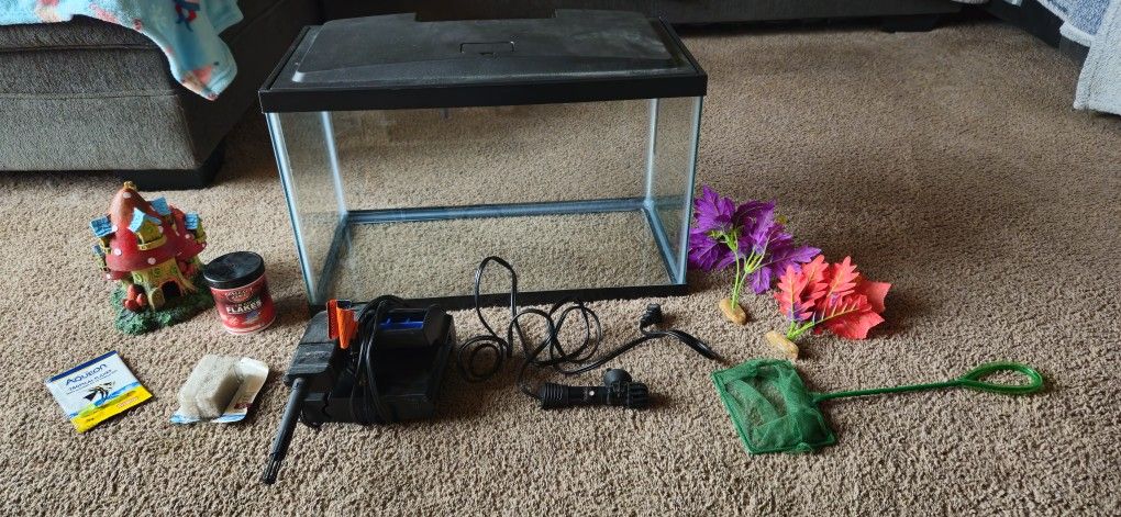 20 Gal. Fish Tank, Filter, Heater, + Extras
