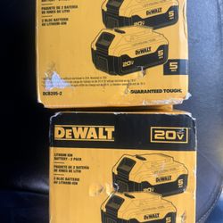 DEWALT 20V MAX Premium 5.0Ah Battery Pack (2 Pack for $120.00 Each package) New