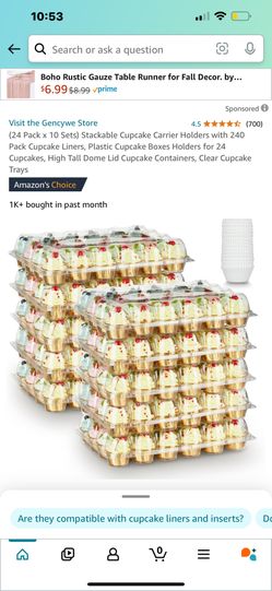 (24 Pack x 10 Sets) Stackable Cupcake Carrier Holders with 240 Pack Cupcake Liners, Plastic Cupcake Boxes Holders for 24 Cupcakes, High Tall Dome Lid 