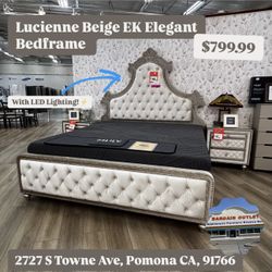 Ek Lucienne Beige Elegant Bedframe W/ LED