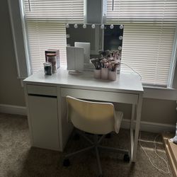 Vanity mirror, desk, and chair 