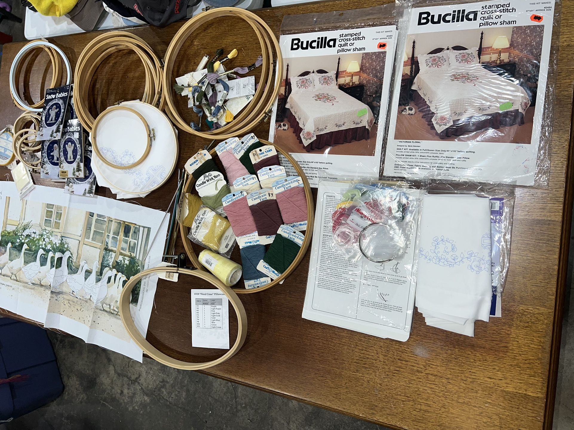 Large lot of cross stitch embroidery items & hoops P/U Jamison Or Willow Grove Pa