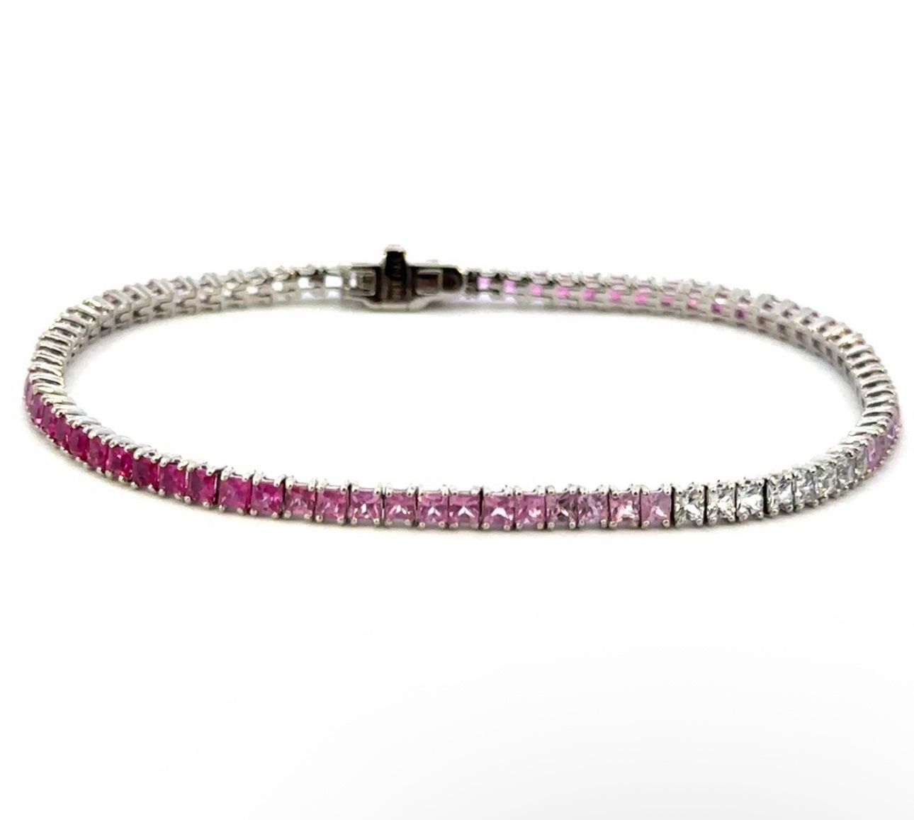 Woman’s Ladies 18k White Gold 5.15 CTW Pink White Sapphire Ombré Tennis Bracelet GP3119869