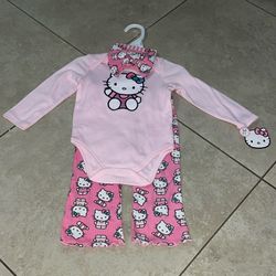 Hello Kitty Baby Girl’s Onesie, Leggings, Hair Bow, Size 12 Months