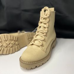 Universal Thread Parker Canvas Lace Up Combat Boots Tan Block Utility Heel Sze 7