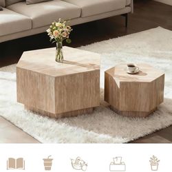 New | 2-Piece Nesting Hexagon Coffee Table Set, Light Wood