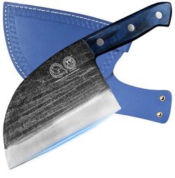 Serbian Chef's Knife 6 in Full Tang Forged Wood Handle w/ Sheath Blue