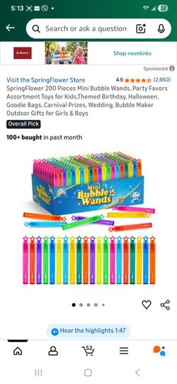 Visit the SpringFlower Store
4.6
4.6 out of 5 stars
(2,860)
SpringFlower 200 Pieces Mini Bubble Wands, Party Favors Assortment Toys for Kids,Themed Bi