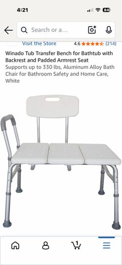 Winado Tub Transfer Bench with Backrest and Armrest
