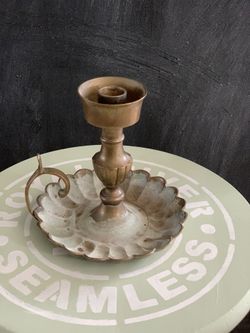 Vintage Brass Chamberstick Candle Holder with Handle