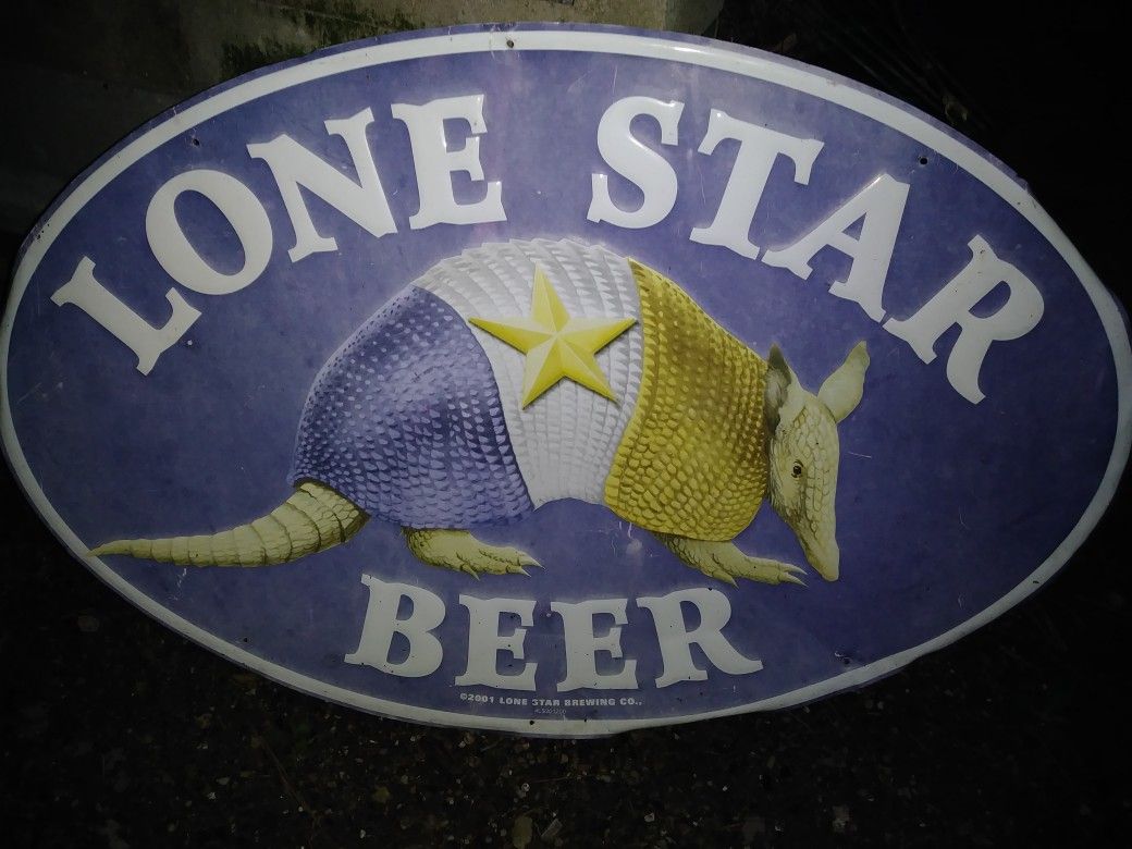 23x34 Inches Lone Star Beer Armadillo Metal Sign