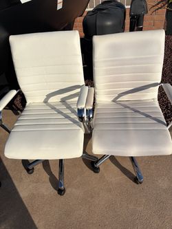 White Leather Office Chairs with Chrome Base – Set of 2