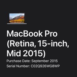 Macbook Pro Mid2015 15inch Broken Retina Screen