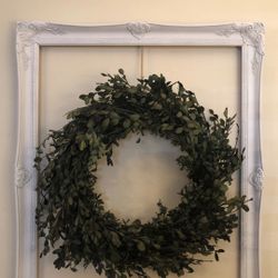 Beautiful Wreath with White Picture Frame