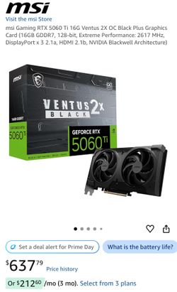 MSI Ventus GeForce RTX 5060 Ti 16GB GDDR7 PCI Express 5.0 x16 Graphics Card RTX 5060 Ti 16