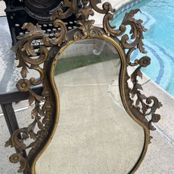 Antique French Gilt Mirror Baroque Ornate  Frame Asymmetrical Design Floral Motifs 