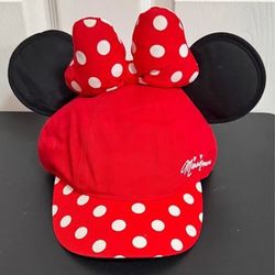 DISNEY Minnie Mouse Youth Baseball Cap Hat Ears Bow Snapback Polka Dot Red just $10 