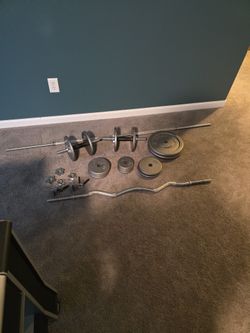 Metal Dumbell Weight Set With Barbell And EZ Bar