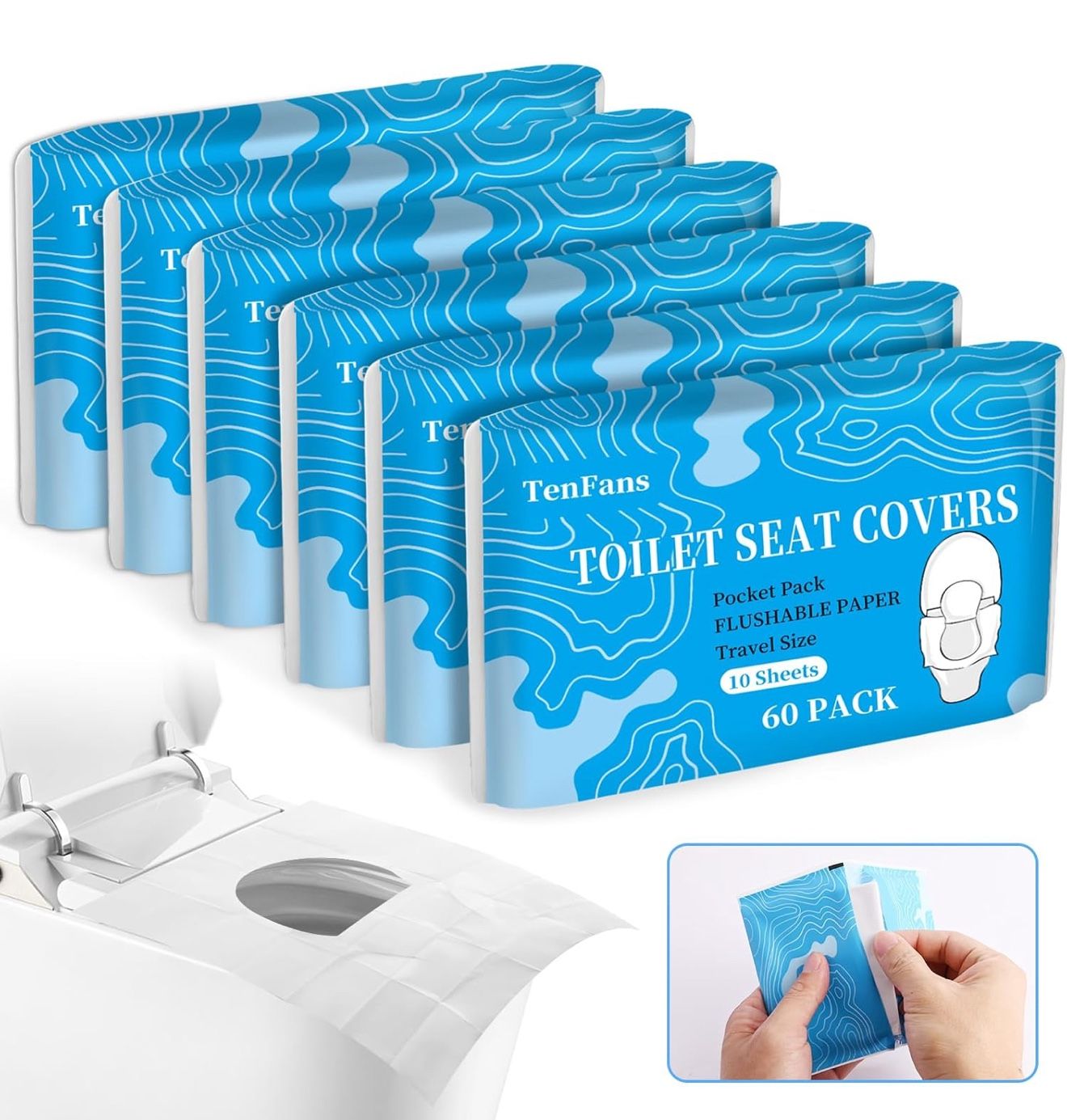 Toilet Seat Covers (60 pack), XL Flushable and Biodegradable Paper Cover Disposable for Adult and Kids’ Potty Training, Great for Airplane, Travel Sea
