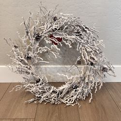 Hobby Lobby 24” White Frosted Branch Christmas Wreath With Pine Cones- Holiday Wreath