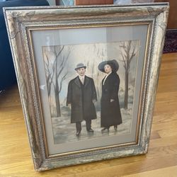 Antique 1904 Painting Portrait of Couple in Belle Isle Detroit Michigan