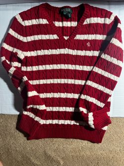 Ralph Lauren Women's Striped Cable-Knit V-Neck Sweater (petite/medium)