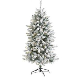 New Nearly Natural 5ft. Pre-Lit Flocked Livingston Fir Artificial Christmas Tree
