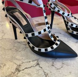 Valentino Black and Cream Studded Heels