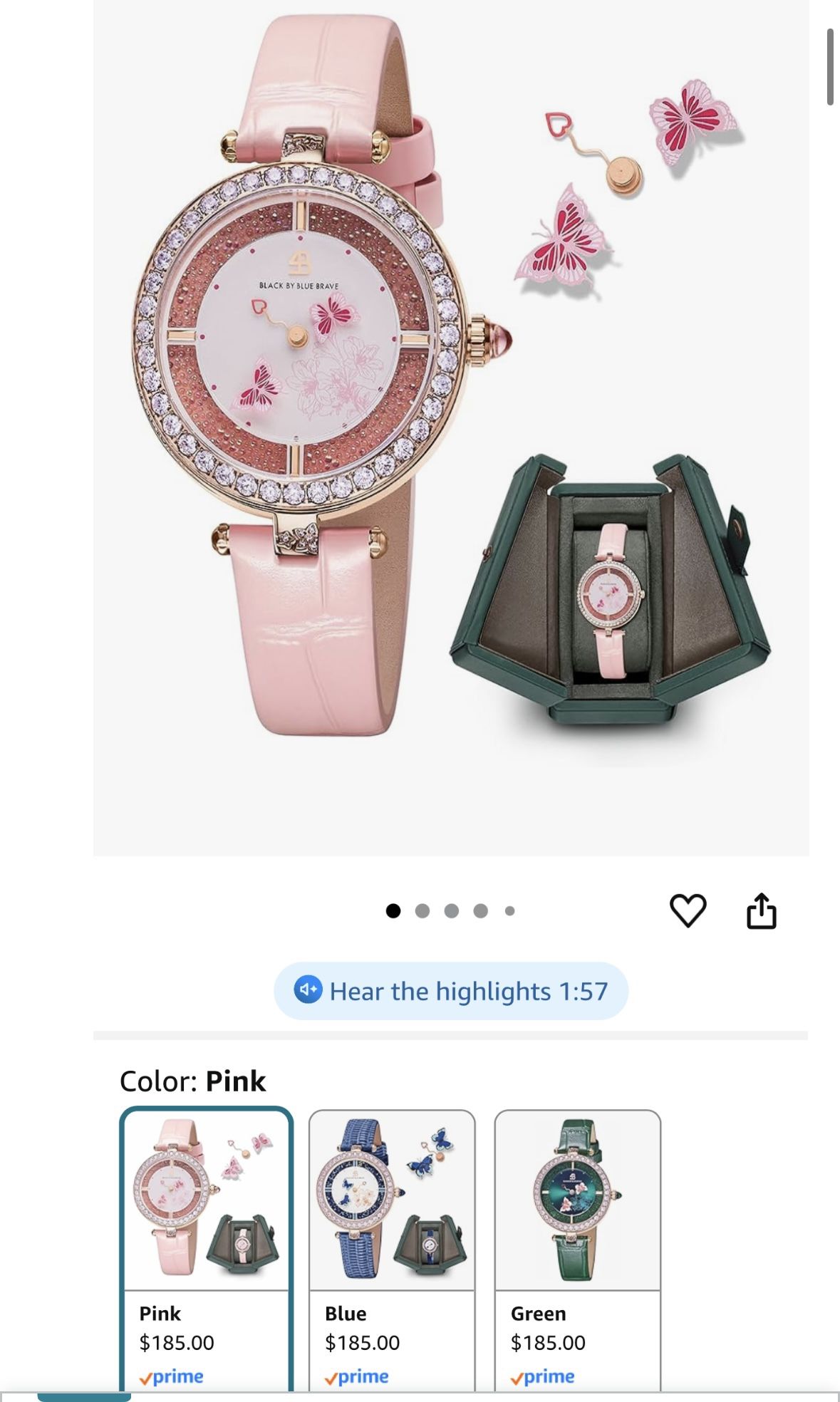 Women's Watch Butterfly Watches for Women Moving Butterflys Hands with Genuine Leather Strap Bee Watches for Women BLACK BY BLUE BRAVE Butterfly Lover