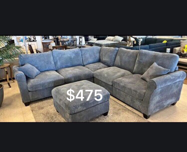 4-pc Sectional Sofa With Ottoman Dark Grey Corduroy New In Box 