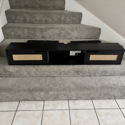 Black Cane Wall Mount TV Shelf / Media Console