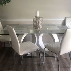 Beautiful modern dining room table glass top white bass
