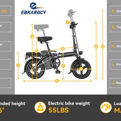 EBKAROCY Ebikes for Adults, 400W Motor 22MPH Max Speed, 14" Tire, 48V 15AH Removable Battery