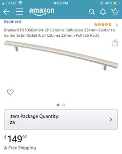 Brainerd P37036W-SN-CP Caroline Collection 224mm Center to Center Satin Nickel Arch Cabinet 224mm Pull