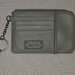 The Sak Iris Leather Keychain Wallet Card Holder Olive Green Metallic Details