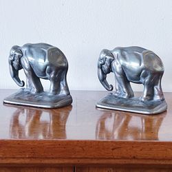 Pair of Vintage Bronzed Cast Iron Elephant Book Ends 