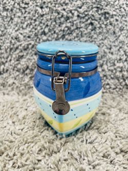 Sedona Collection Ceramic Canister Jar Clamp Lid Blue Kitchen Storage Container