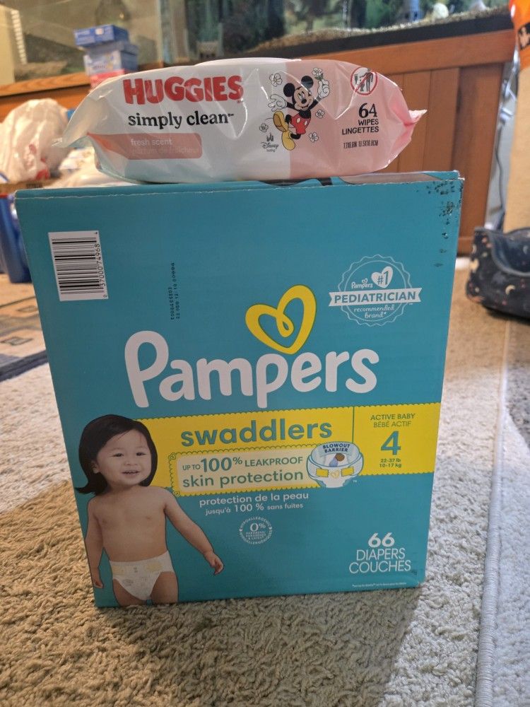Pampers Swaddlers Diapers SIze 4 & Huggies Wipes