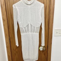 Windsor White Long Sleeve Rhinestone Mini Dress US M