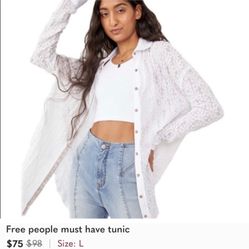FREE PEOPLE SHEER LONG SLEEVE BUTTON-UP SHIRT IN IVORY. L Size.
