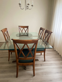 Glass Dining Table with Marble Sideboard and 6 Chairs - Good Condition - Cypress, TX