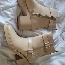 Nude Midcalf Buckle Ankle Boots  2 ¾ Heel 