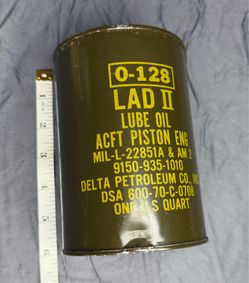 Vintage Delta Petroleum O-128 LAD II Lube Oil Military Quart Can