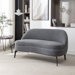 New 50'' Upholstered Loveseat Modern Curved Loveseat Sofa for Living Room, Upholstered Bouclé Fabric 2-Seater Couch with Metal Legs, Small Space Sofa 
