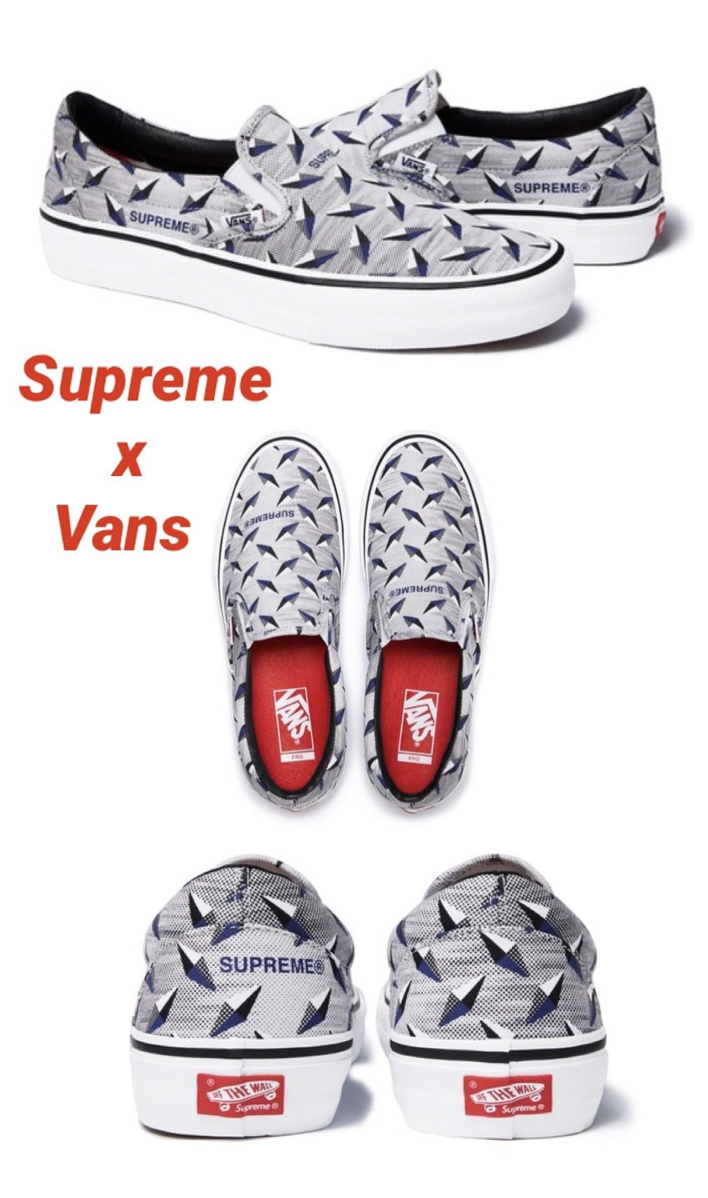 Supreme x Vans Diamond Plate Slip-On White Size 11.5