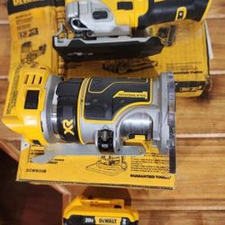 Dewalt 20V 'Max XR' router, jigsaw, batteries