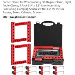 Corner Clamp for Woodworking, 90 Degree Clamp, Right Angle Clamp, 4 Pack 5.5" x 5.5" Aluminum Alloy Positioning Clamping Squares with Case for Picture