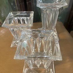Crystal QUAD Prism Candle Holder Made In Germany Exclusively for Party Lite 3pc Set